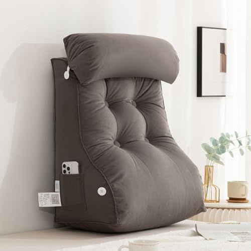 CXLT Couch-/Bett-/Kopfteil-Rückenlehnenkissen, großes Lesekissen für Erwachsene, gepolstertes Rückenstützkissen mit abnehmbarer Kopfstütze zum Lesen/Entspannen/Spielen (45 x 55 x 26 cm, Grau)
