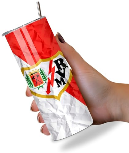 KaTunn - Botella Térmica Acero Inoxidable Personalizada con Pajita - Diseño Fútbol LaLiga - 600ml - Para Niños y Adultos (Rayo Vallecano)