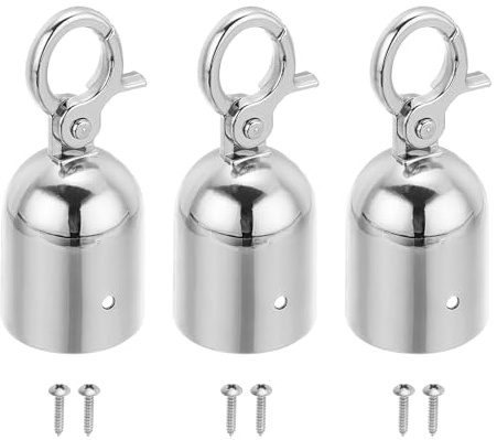 PATIKIL 1.6x3.7 Stanchion Rope End Stopper, 3 Pack Cord End Caps Barrier Rope End Cap Snap Hooks for Crowd Control Queue Divider, Silver