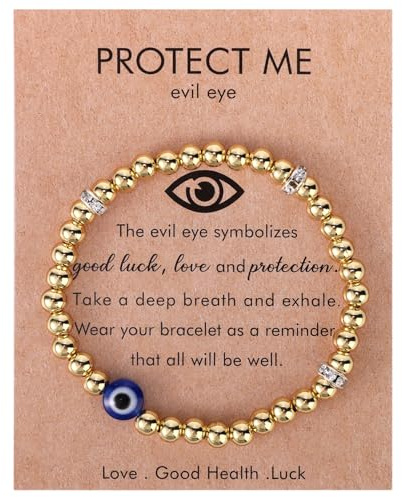 Mikovivi Evil Eye Bracelet for Woman, Lucky Evil Eye Bead Bracelet with Card Protection Jewelry for Friend Birthday Retirement Gift