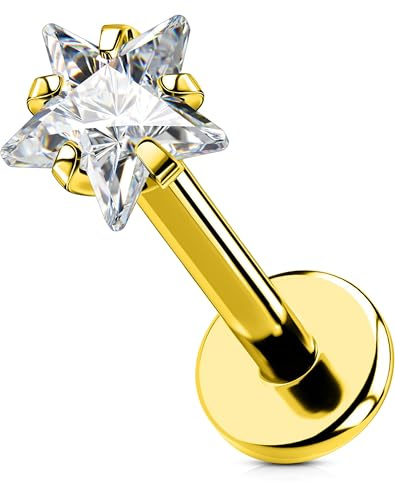 OUFER Body Piercing Titanium 18G/16G Labret Studs Lip Stud Medusa Piercing Threadless Labret Bars Push in Cartilage Helix Tragus Piercing Jewellery Flat Back Earring 6mm 8mm for Women Men