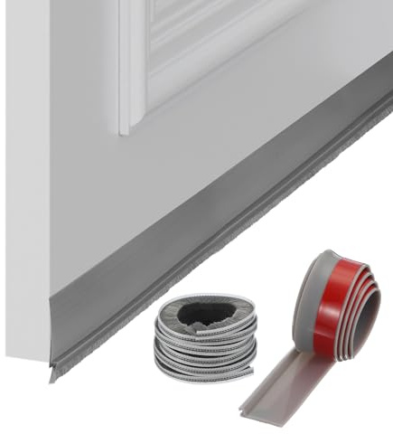 sourcing map 1 balayage de bas de porte, 99 x 5,1 cm, bande adhésive en silicone avec brosse pour isolation du froid, portes extérieures et intérieures, bloquant le bruit, gris