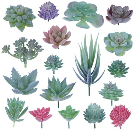 Druuzyl Künstliche Sukkulenten 18 Stücke Kunstpflanzen Kleine Künstliche Pflanzen Grün Sukkulenten Künstlich Gemischt Artificial Plant für Indoor DIY Home Büro Wohnzimmer Garten Tischdeko