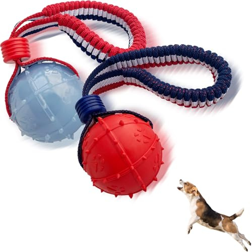 ViVNiK Spielzeugkugel werfen ，Hundespielzeugball, Hundespielzeugball mit Seil, interaktives Haustierspielzeug, Hundeballspielzeug aus Seil, Wurfspielzeugball, große (CQ-HQL)