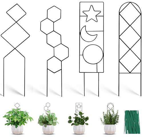 Coomin Petit treillis pour plantes en pot, 38,1 cm, mini treillis pour plantes grimpantes pour Hoya Pothos avec attaches, noir
