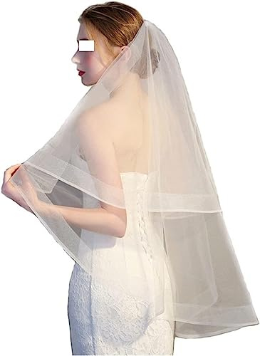 Bröllopsslöja, med kam dubbla lager tyll korta slöjor for bröllop brud brudtärna blomsterflicka brudslöja(White)