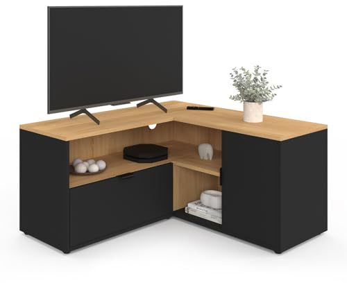 IDMarket - TV-TV-Eckmöbel 90 x 90 cm Baltazar in Buchenholzoptik und Schwarz