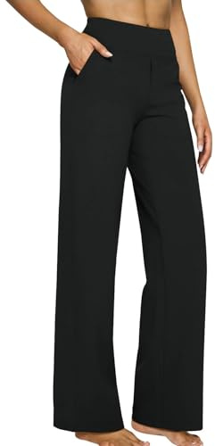 Yoga Pants for Women Wide Leg Yoga Trousers Activewear Straight Leg Pants High Waist Stretch Gym Joggers Casual Tracksuit Bottoms Lounge Tummy Control Trousers Petite/Regular/Tall Black