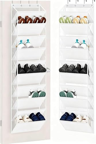 MISSLO 10-Ebenen Schuhregal Tür hängend Schuhorganizer mit klaren tiefen Taschen, großer Tür Organizer hängend für 20 Paare, Schuhaufbewahrung für Sneaker und Stiefel (Weiß)