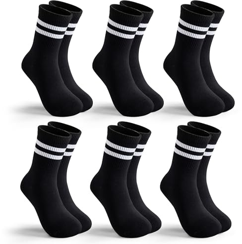 BONANGEL Calcetines Niños Deporte Calcetines Tenis Infantiles 31-34 35-38 | Calcetines Algodón a Rayas para Niños y Niños 7 -14 Años 6 Pares