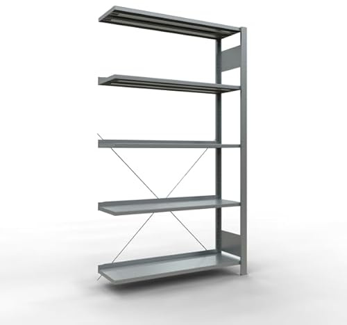 Anbauregal, Büro-Fachbodenregal Stecksystem MULTIplus85, 1800 x 1000 x 300 mm (HxBxT), 5 Fachböden, Kreuzstrebe, verzinkt, mit Anschlagleiste