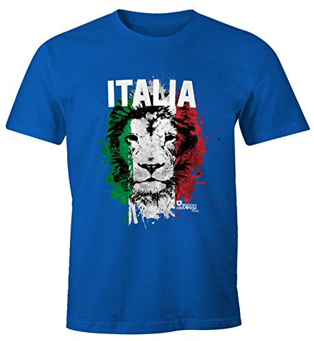 MoonWorks Herren T-Shirt Fanshirt Italien Fußball EM WM Löwe Flagge Italy Lion Fan Shirt Blau XL
