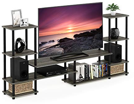 Furinno Turn-N-Tube Grand Entertainment Center, TV Unit, TV Stands, French Oak/Black