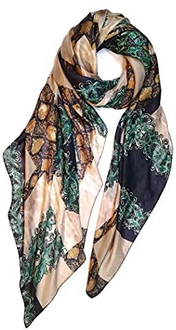 SeaBright Damen Schal Tuch 100% Seide Seidenschal Chiffon Paj dünn leicht transparent 4 Momme SC-S-BH-1809-7 Dunkelgrün Schwarz Braun