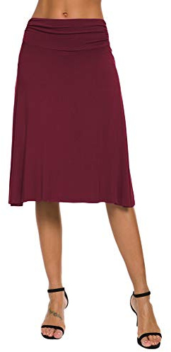 EXCHIC Yogakjol för kvinnor, stretchig, volangmidja, avslappnad, utställd, Vinröd, S