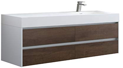 StoneArt Badmöbel Set mit Mineralguss Waschbecken und Unterschrank Waschtisch als Einzel- oder Doppelwaschbecken mit Unterschrank ohne Armaturen Mailand ML-1600 Eiche dunkel 160cm rechts