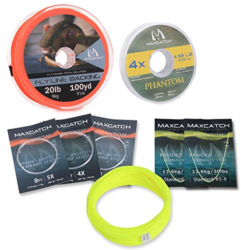 MAXIMUMCATCH Bestprice Fliegenfischen Schnur (Weight Forward, Schwimmende Fliegenschnur) und Fliegenschnur Combo mit Backing Vorfach und Tippet (1F/2F/3F/4F/5F/6F/7F/8F/9F/10F) (Gelbe Combo, WF7F)