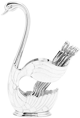 Set di cucchiai da dessert Cucchiaino da caffè in stile europeo Elegante cigno Porta cucchiaio per frutta Stoviglie decorative(Argento)