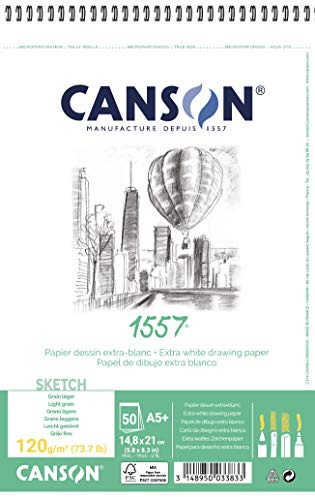 CANSON 1557 - Album spiralé 50 feuilles de papier dessin - 14,8 x 22,7 cm - 120 g/m² - Extra Blanc