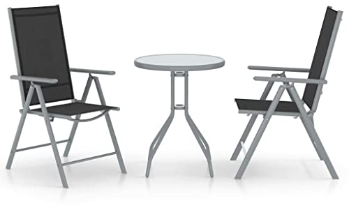 vidaXL Bistroset 3-TLG. Balkonset Gartenmöbel Sitzgruppe Balkonmöbel Gartenset Tisch Stühle Gartentisch Aluminium Textilene Silbern