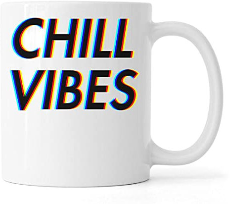 Chill Vibes Vaporwave Aesthetic Glitch Fonted Logo Taza de café de té de cerámica Blanco