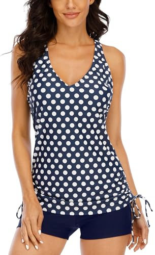 Halcurt Tankini Badeanzüge für Frauen Boyleg Bottom Plunge Polka Dot Badeanzug