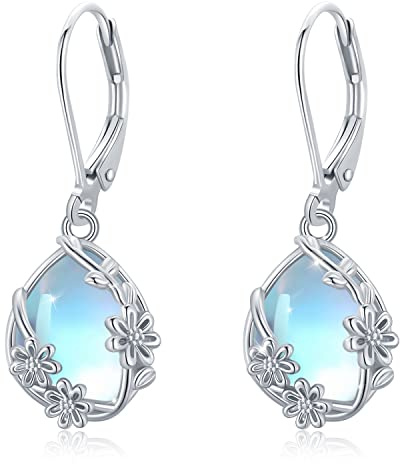 Mondstein Ohrringe 925 Sterling Silber Gänseblümchen Ohrringe Blumen Tropfen Ohrhänger Schmuck Geschenke für Frauen Damen Mädchen