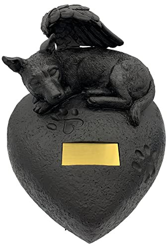 Monello Hundeurne Hund auf Herz für mittlere bis große Hunde bis ca. 70 kg Tiergewicht mit persönlicher Gravur auf Wunsch (Schwarz)