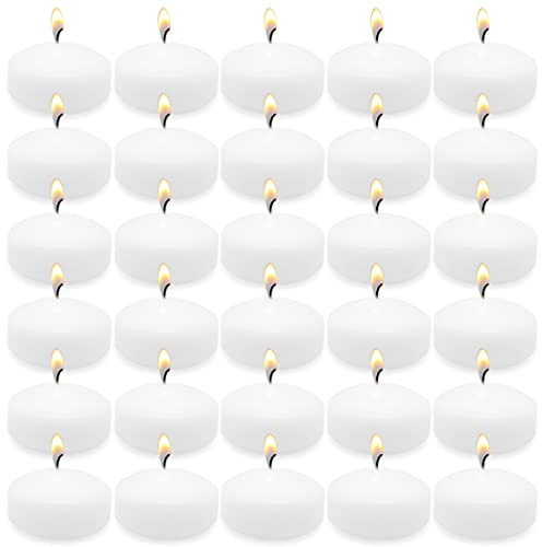 6 Hour White Floating Candles, 2 Inch Unscented Small Pool Water Wax Candles for Cylinder Vase, Centerpiece at Wedding, Party, Holiday, Set of 50