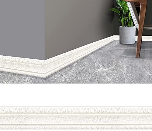 LUXTE 230cm 3D Self Adhesive Flexible Foam Molding Trim, Sticky Decorative Wall Trim Lines Skirting Baseboard Wallpaper Border Waterproof Wall Sticker for Home Office Decor (White)