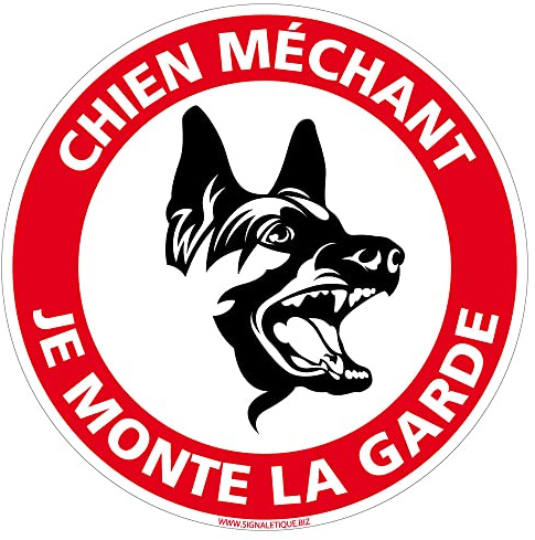 Signalétique.biz France - Panneau de signalisation PVC 1 mm. Panneau Interdiction, Parking et information en PVC rigide - Diamètre : 350 mm - Chien méchant je monte la garde