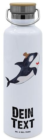 Mr. & Mrs. Panda Personalisierte Trinkflasche Orca Zylinder - Geschenke, Selbst Gestalten, Mit Namen, Flasche Gravur, Narwal, Konfetti, Geburtstag, Wasserflasche, Fest, Meer, Feier
