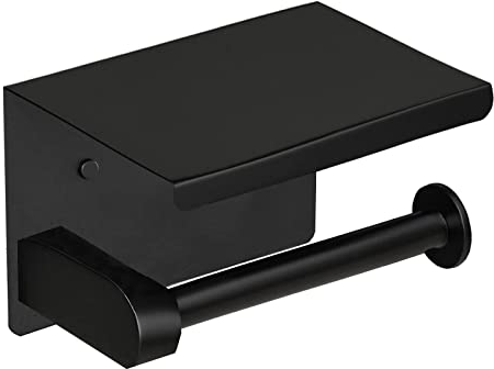 Toilettenpapierhalter Schwarz, Toilettenpapierhalter mit Ablage Edelstahl Glänzend Toilettenpapierhalter Ohne Bohren oder Bohren Zwei Installationsmethoden Badezimmer Zubehör