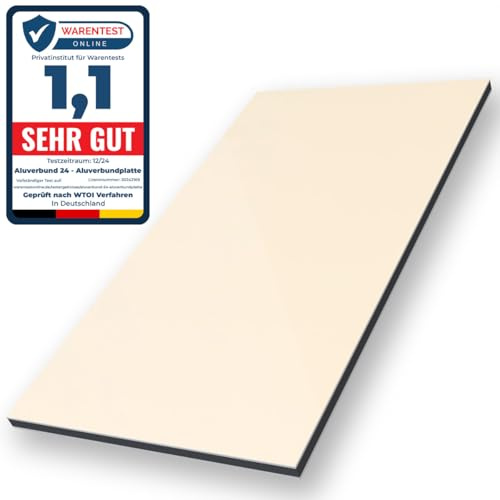 Aluverbund 24 Aluverbundplatte, Aluminium Platte, 3mm dick, Elfenbein/RAL1015, 40x80cm