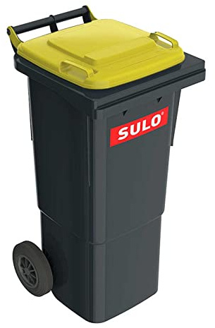Sulo Cubo de basura de 60 litros, Contenedor de Basura, Cubos de Basura Grandes con Tapa Amarilla