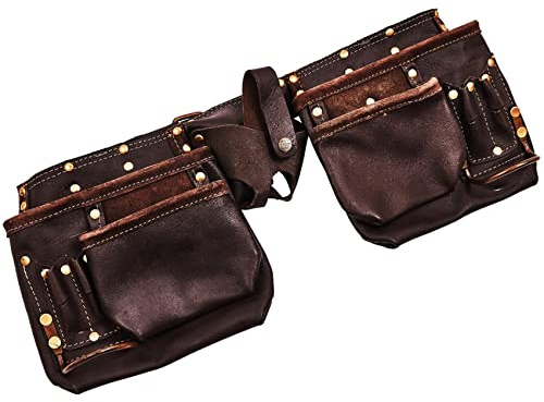 12x Pockets Premium Heavy Duty Professional Genuine Leather Tool Belt Pouch Builders Construction Split Apron Work Bag Nail Holder DIY UK Free P&P