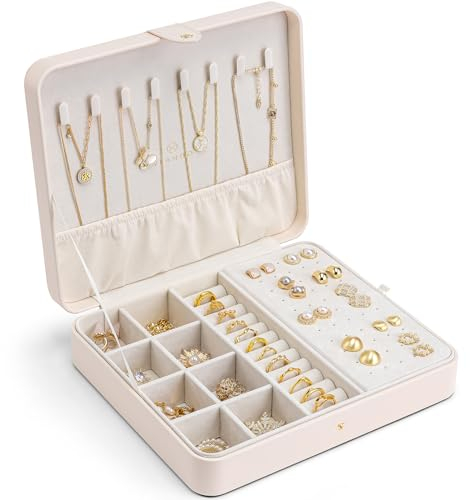 Vlando Joyero Aulinna, almacenamiento de joyas para mujer, regalos para mujeres, organizadores de joyas grandes, caja de joyas de piel, joyero para pendientes, cadenas, pulseras, anillos