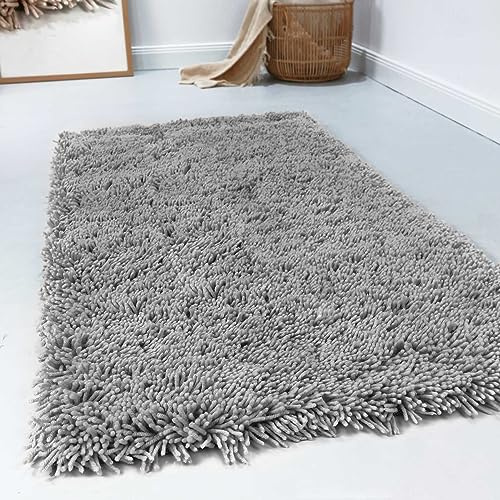 Wecon Home Esprit Hochflor Teppich modern, einfarbig, flauschig aus 100% Schurwolle für Wohnzimmer, Schlafzimmer und Kinderzimmer – Seattle Shag (70 x 140 cm, hellgrau)