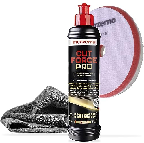 Menzerna Cut Force Pro 250 ml 3-i-1 polerset | Allt-i-ett-polerare för att ta bort repor | One Step professionell polerpasta, slippasta | för alla färgtyper +
