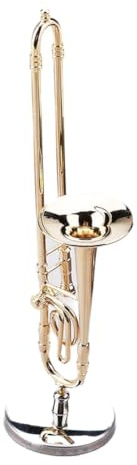 Trombone Decor Musical 17×6×5 Miniature Trombone Replica with Stand and Case Gold Plated Instrument Model Musical Ornaments