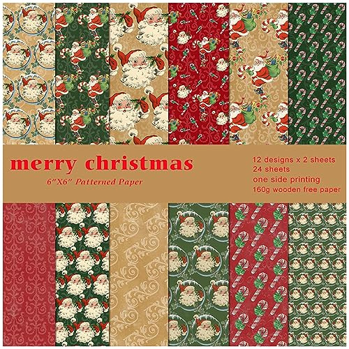 ZAKHSE Motivpapier Weihnachten, 48 Blätter Weihnachtliche Bastelpapier 15,2x15,2cm, Einseitige Bedruckt Papierblock, Weihnachtsmann Druck Designpapier Dekorpapier Handwerk Fotoalbum Scrapbook Zubehör