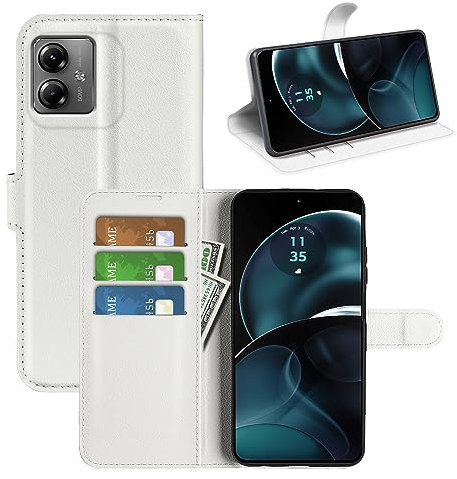 BOCTECH Funda para Motorola Moto G14, Carcasa con Tapa Flip Case Libro de Cuero PU Piel y Silicona Suave Cartera Cover Antigolpes con Cierre Magnético, Ranura para Tarjeta y Función de Soporte, Blanco