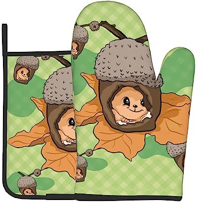 YYHHAOFA Ensemble de maniques et maniques motif écureuil de dessin animé : épais et durable, anti-brûlure et isolant thermique