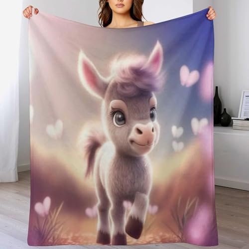 Couverture Polaire avec Motif De Cheval, en Flannel Douce Chaude Et Confortable, pour Canapé Ou Lit. Linge De Lit Couvre-lit Couverture（130×150cm）