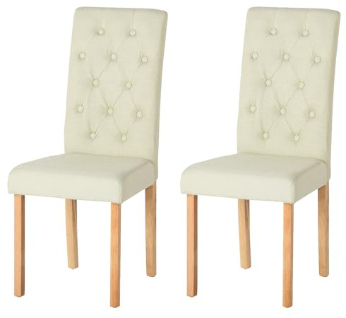 Silla Beige de Comedor Madera Pack 2 Cadeiras Cozinha, Sillas de Cocina Pack 2 Sillas Escandinava para Salón/Restaurante/Cafetería/Oficina/98cm Alto/Patas Madera 3cm Grosor/Tapicería Lino Beige