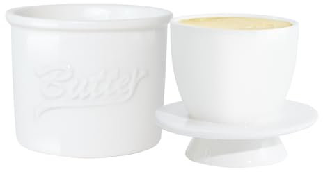 MSJGA Beurrier pour comptoir avec eau, beurre français pour tartiner, beurrier en céramique avec couvercle pour comptoir, support de récipient à beurre, décoration de cuisine (blanc, M)