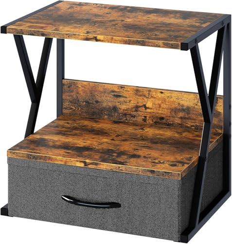 2-Ebene Druckerständer, Druckertisch mit Schublade Lagerung, Druckerhalter Industrie-Design, , Mehrzweck Schreibtisch Organizer, Drucker Stand für Büro, Zuhause, Schule, Fax, Kopierer, Scanner (Braun)