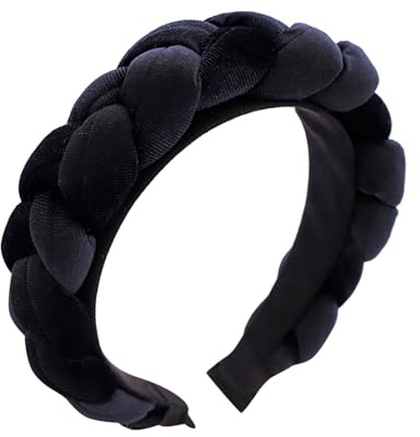 Samt Haarreif Dirndl Geflochten Stirnband Breit Haarband Vintage Gepolsterte Haarreifen Trachten Haarschmuck Rockabilly Kopfband für Damen und Mädchen (Schwarz, Einheitsgröße)