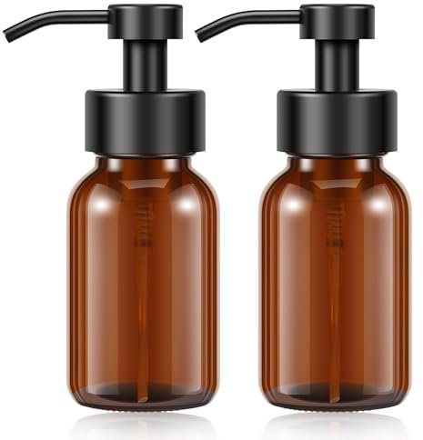 2 Pack Foaming Soap Dispenser with Pump Head, 8oz Hand Soap Dispenser Refillable Foam Soap Liquid Pump Bottles Empty Glass Shampoo Body Wash Container for Kitchen and Bathroom
