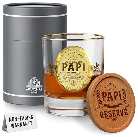CROWNLY CRYSTAL® Verre À Whisky Personnalisé Cadeau Papi Grand-Père Idée Originale Homme Unique